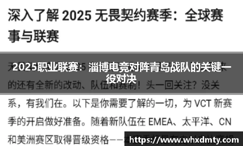 2025职业联赛：淄博电竞对阵青岛战队的关键一役对决